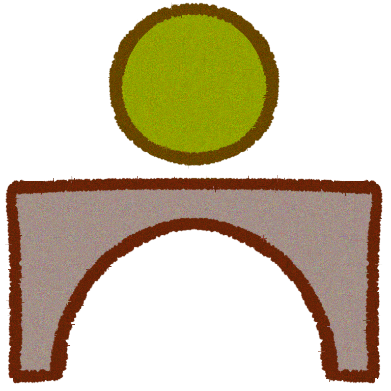 a grey stone bridge , with a green circle over it .